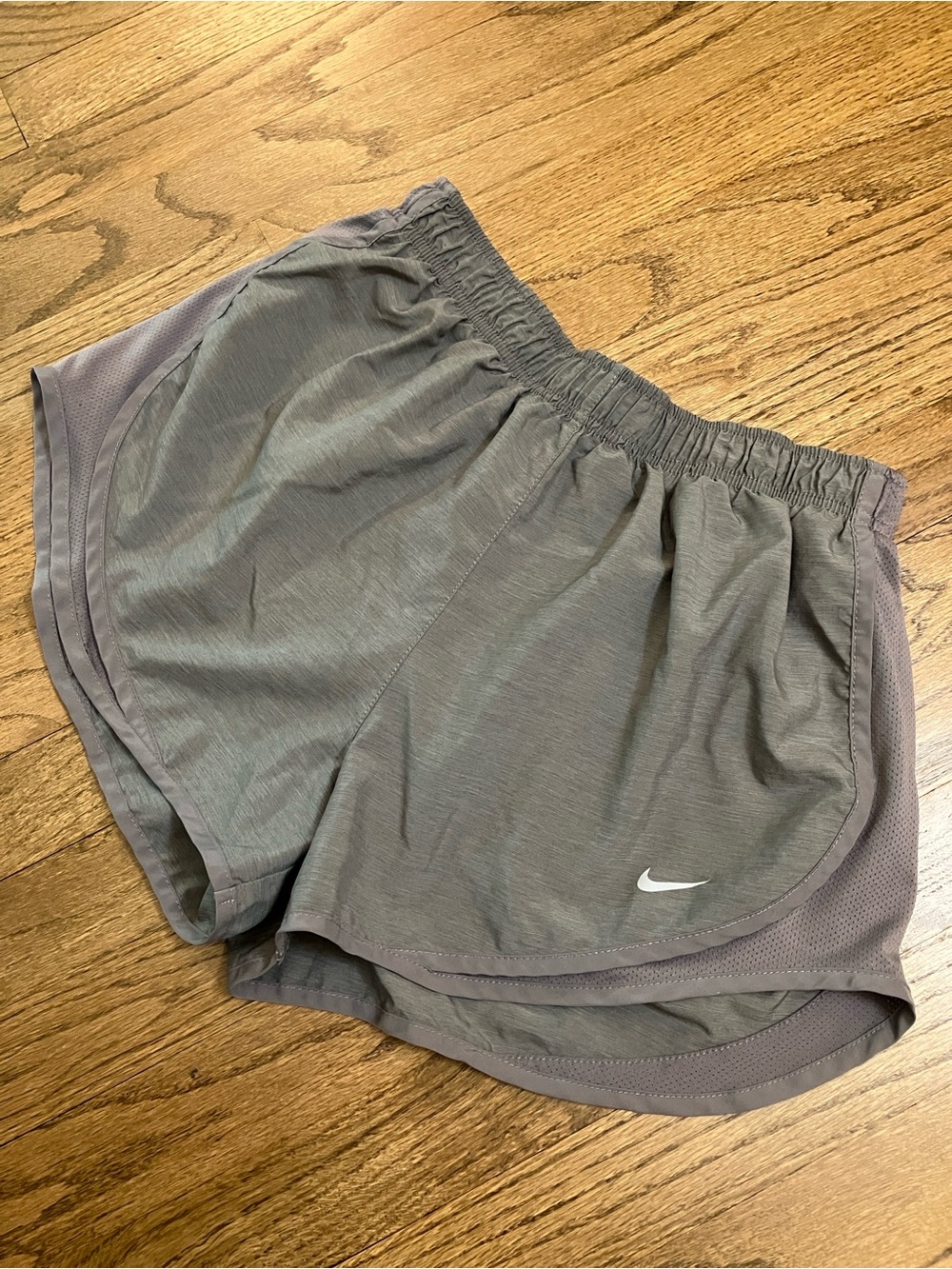 Nike Women's Grey L  Athletic Running Shorts with White Swoosh